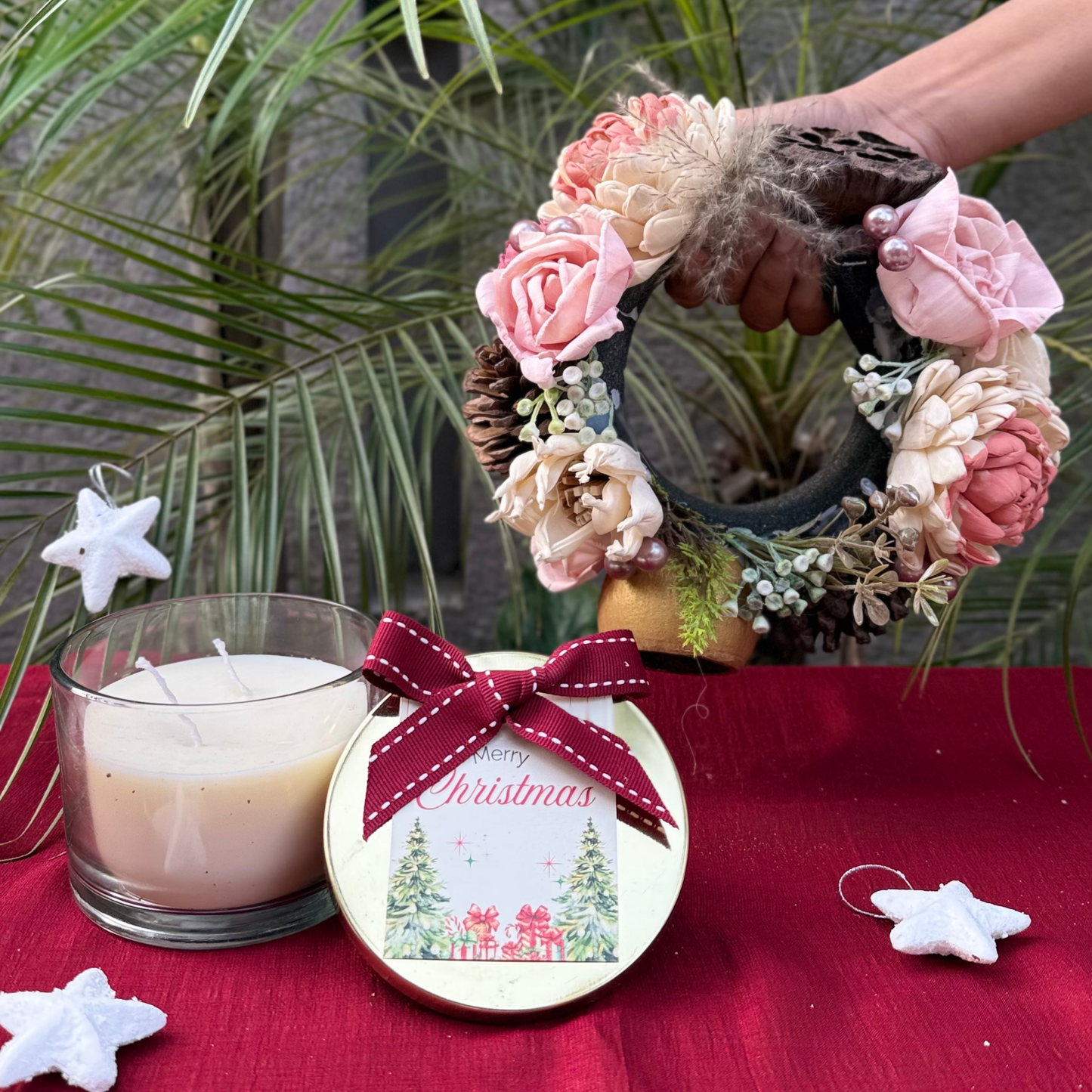Festive Bloom - Christmas Wreath & Candle Set